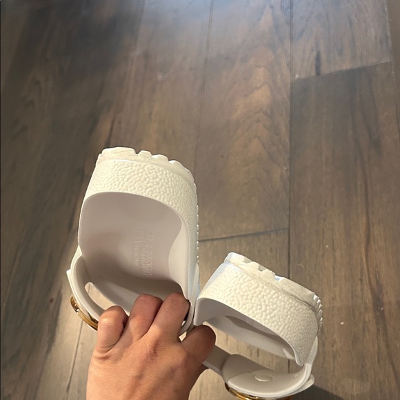 Birkenstock White Sandals with Gold Buckle - Picture 10 of 12
